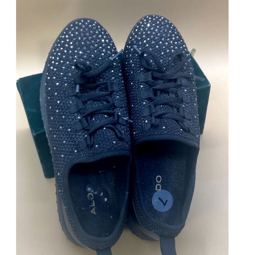 Aldo black sparkle glitter slip on lace up womens sneakers 7.5 eur 38 UK 5 EUC